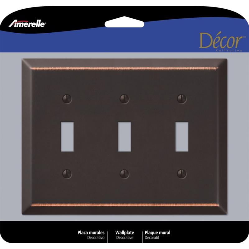 AMERELLE - Amerelle Century Antique Bronze 3 gang Stamped Steel Toggle Wall Plate 1 pk