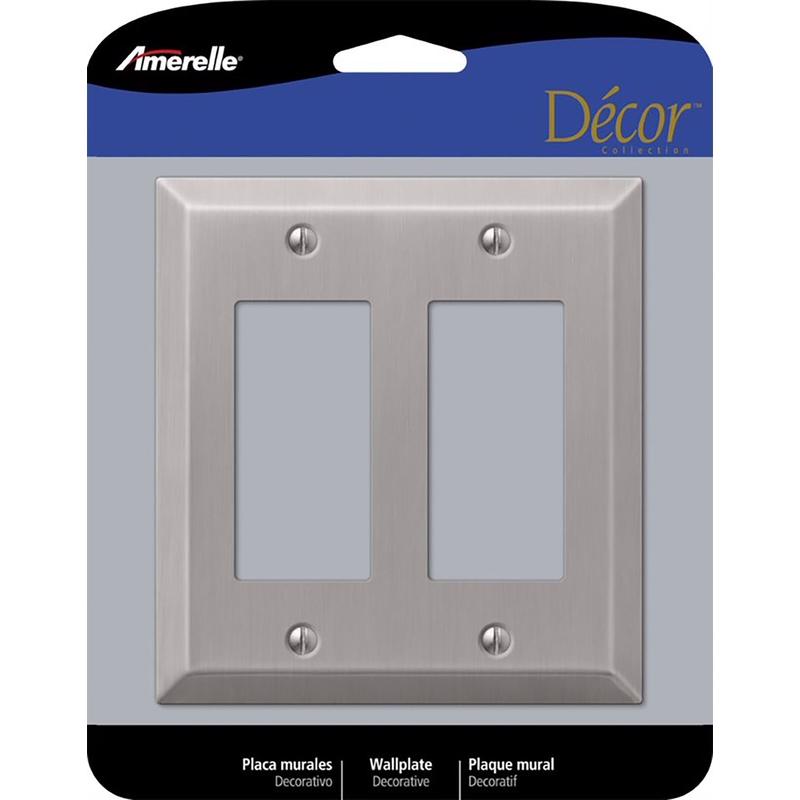 AMERELLE - Amerelle Century Brushed Nickel 2 gang Stamped Steel Decorator Wall Plate 1 pk