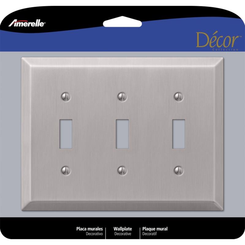 AMERELLE - Amerelle Century Brushed Nickel 3 gang Stamped Steel Toggle Wall Plate 1 pk