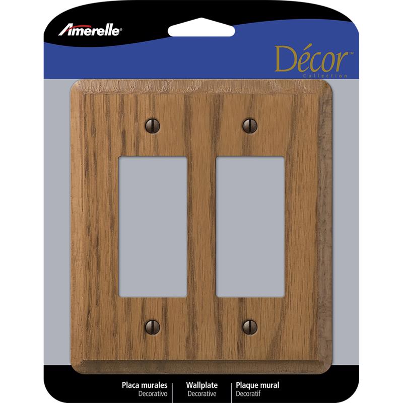 AMERELLE - Amerelle Contemporary Medium Brown 2 gang Oak Wood Decorator Wall Plate 1 pk