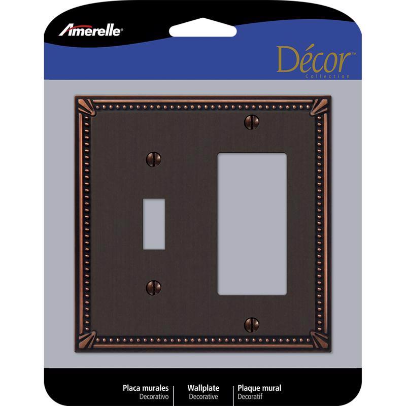 AMERELLE - Amerelle Imperial Bead Aged Bronze 2 gang Die-Cast Metal Toggle Wall Plate 1 pk [74TRDB]