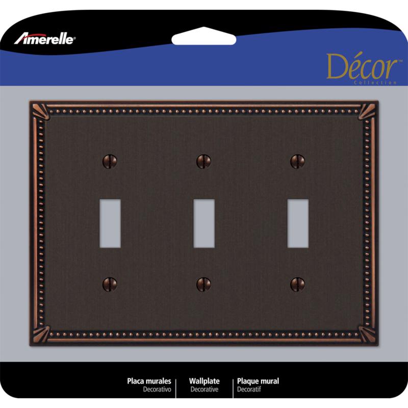 AMERELLE - Amerelle Imperial Bead Aged Bronze 3 gang Die-Cast Metal Toggle Wall Plate 1 pk