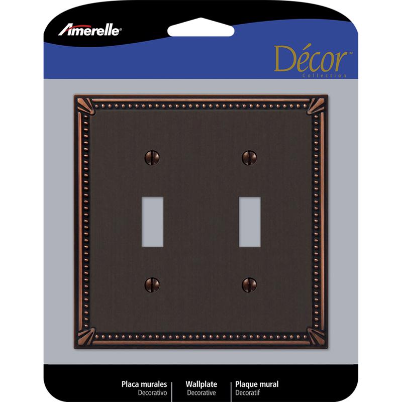 AMERELLE - Amerelle Imperial Bead Aged Bronze 2 gang Die-Cast Metal Toggle Wall Plate 1 pk [74TTDB]