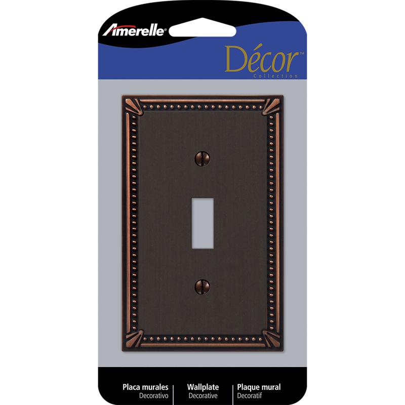 AMERELLE - Amerelle Imperial Bead Aged Bronze 1 gang Die-Cast Metal Toggle Wall Plate 1 pk