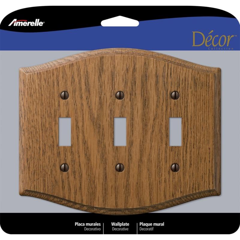 AMERELLE - Amerelle Country Medium Brown 3 gang Oak Wood Toggle Wall Plate 1 pk