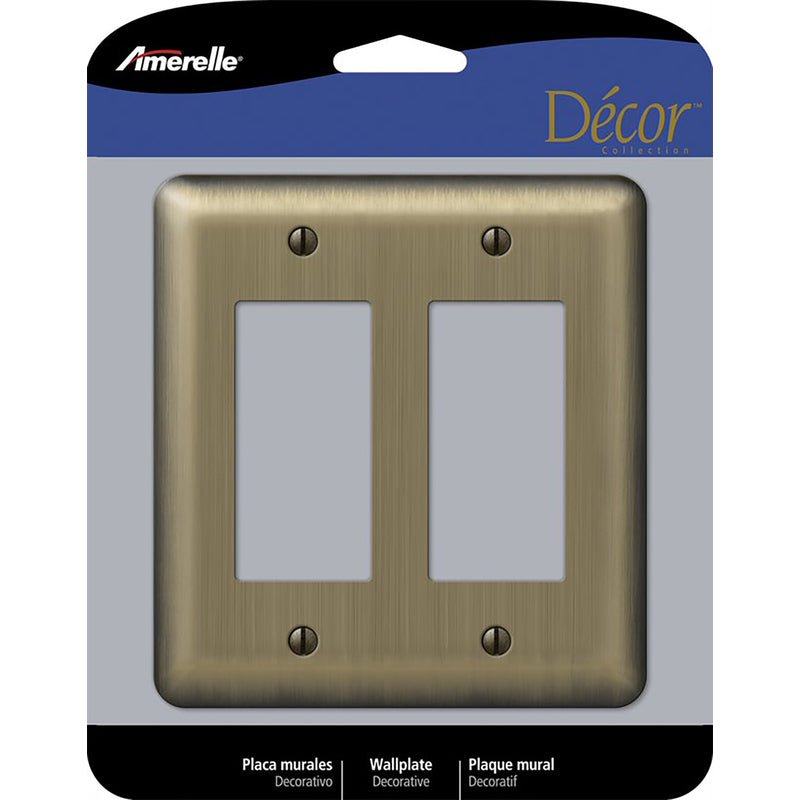 AMERELLE - Amerelle Devon Brushed Brass 2 gang Stamped Steel Decorator Wall Plate 1 pk