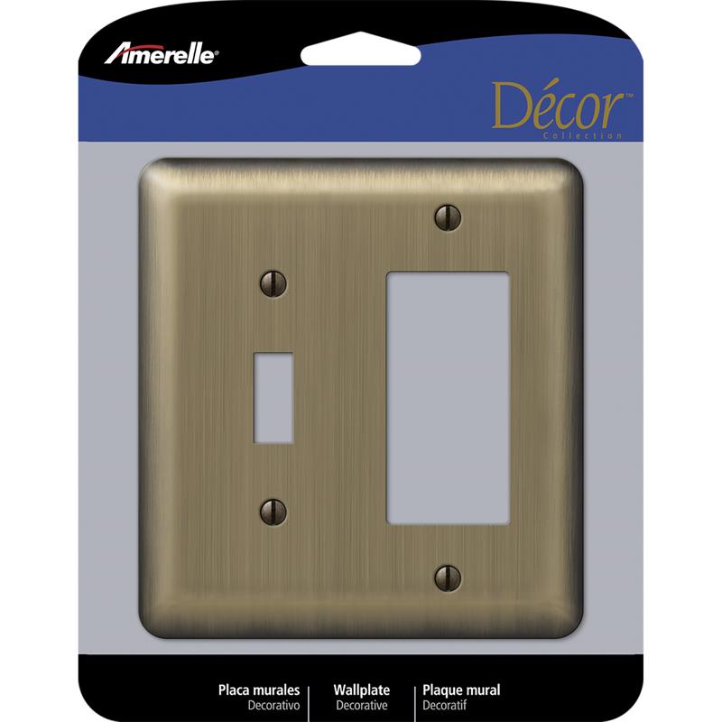 AMERELLE - Amerelle Devon Brushed Brass 2 gang Stamped Steel Decorator/Toggle Wall Plate 1 pk