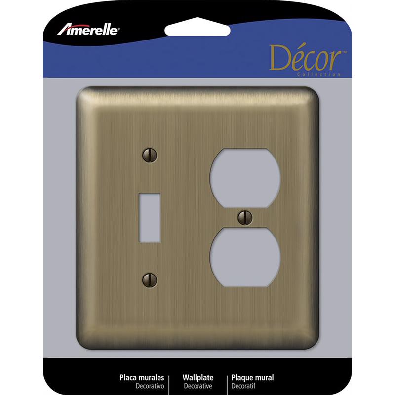 AMERELLE - Amerelle Devon Brushed Brass 2 gang Stamped Steel Duplex/Toggle Wall Plate 1 pk