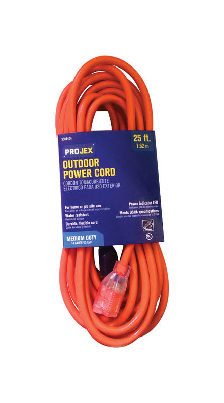 PROJEX - Projex Indoor or Outdoor 25 ft. L Orange Extension Cord 14/3 SJTW [OU143JTW025OGP]