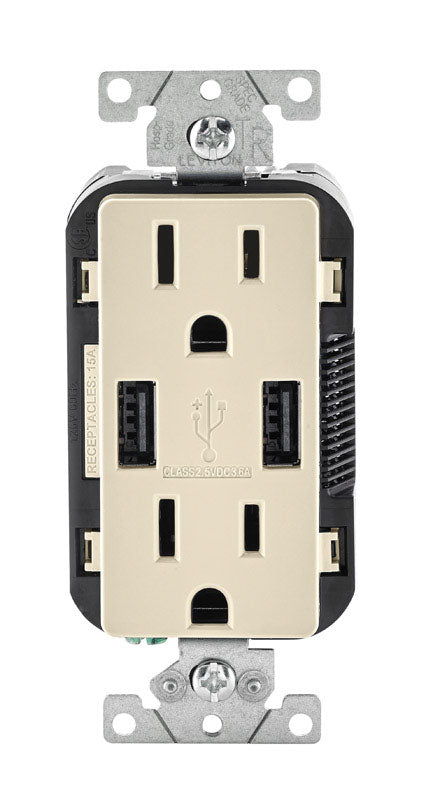LEVITON - Leviton Decora 15 amps 125 V Duplex Light Almond Outlet and USB Charger 5-15 R 1 pk