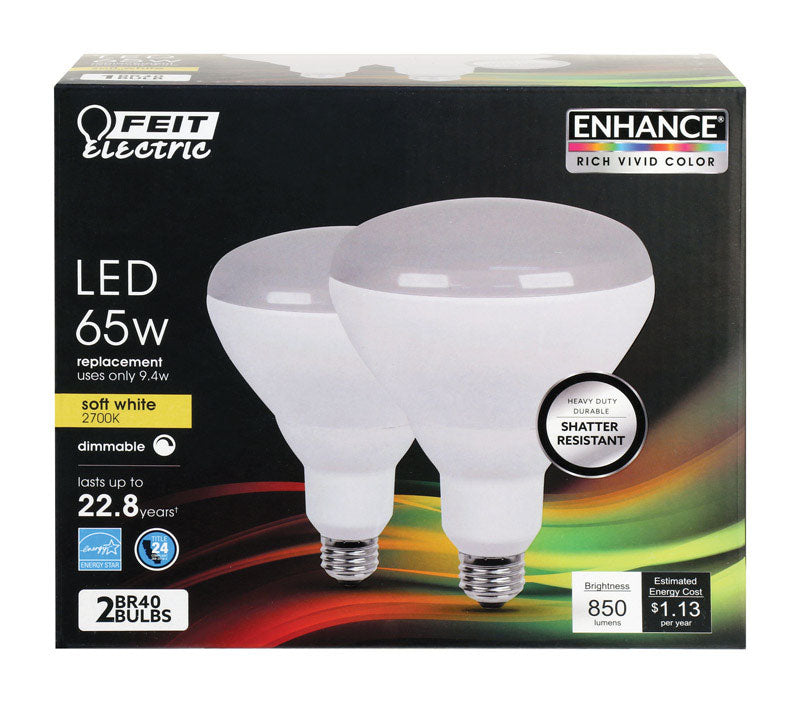 FEIT - Feit Enhance BR40 E26 (Medium) LED Bulb Soft White 65 Watt Equivalence 2 pk