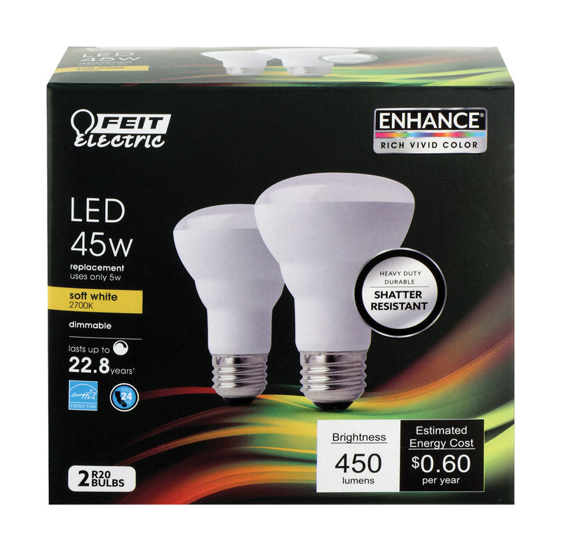 FEIT - Feit R20 E26 (Medium) LED Bulb Soft White 45 Watt Equivalence 2 pk