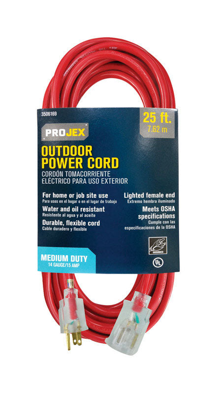 PROJEX - Projex Indoor or Outdoor 25 ft. L Red Extension Cord 14/3 SJTOW