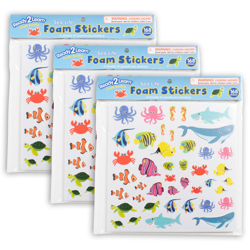 READY 2 LEARN - Foam Stickers, Sea Life, 168 Per Pack, 3 Packs