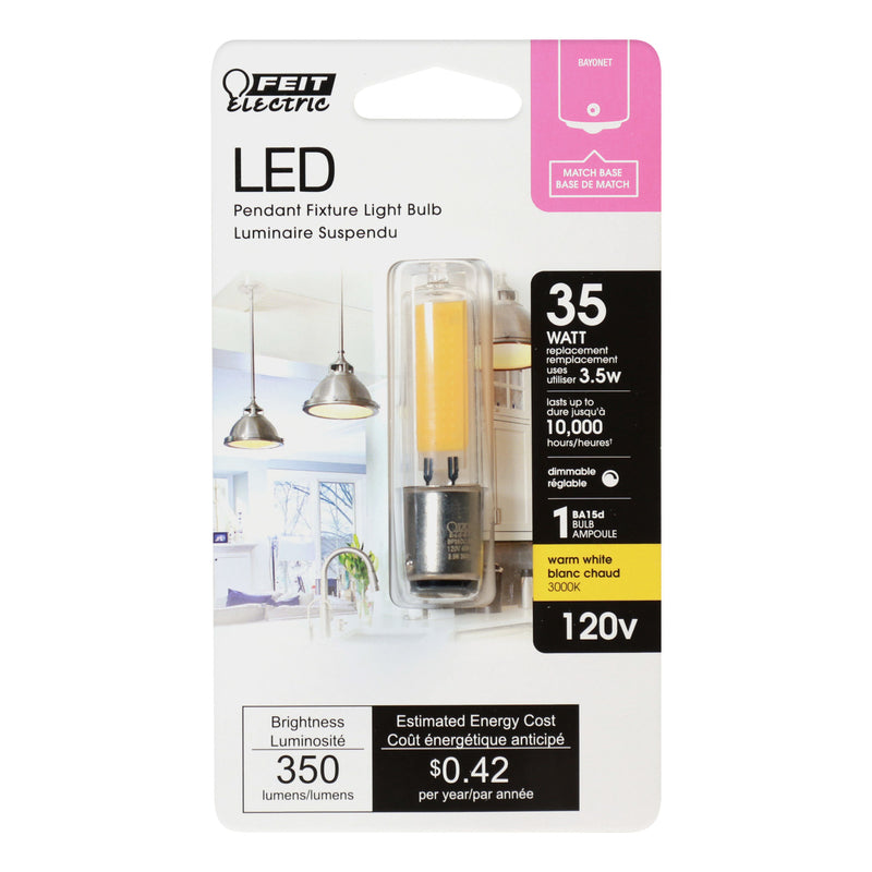 FEIT - Feit T4 BA15d Bayonet LED Bulb Warm White 35 Watt Equivalence 1 pk