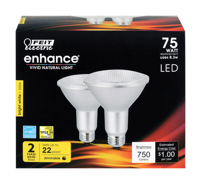 FEIT - Feit Enhance PAR30 E26 (Medium) LED Bulb Bright White 75 Watt Equivalence 2 pk