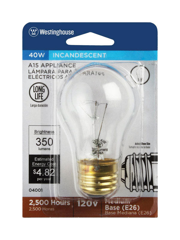 WESTINGHOUSE - Westinghouse 40 W A15 Appliance Incandescent Bulb E26 (Medium) Warm White 1 pk - Case of 6