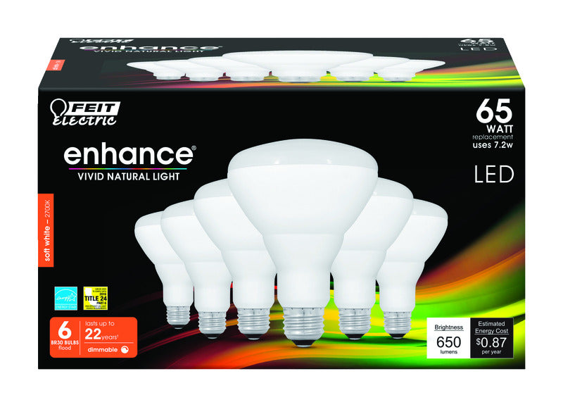 FEIT - Feit Enhance BR30 E26 (Medium) LED Bulb Soft White 65 watt Watt Equivalence 6 pk