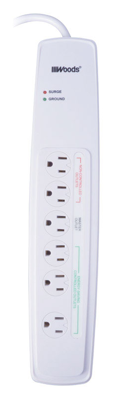 SOUTHWIRE - Southwire Woods 3 ft. L 6 outlets Smart-Enabled Surge Protector White 1780 J