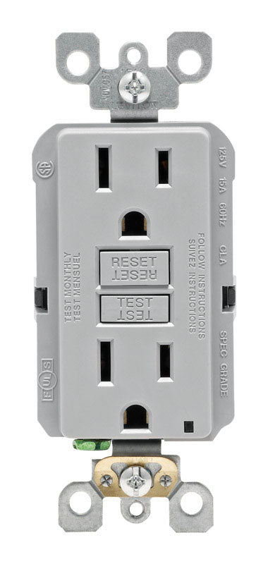 LEVITON - Leviton SmartlockPro 15 amps 125 V Gray GFCI Outlet 5-15R 1 pk