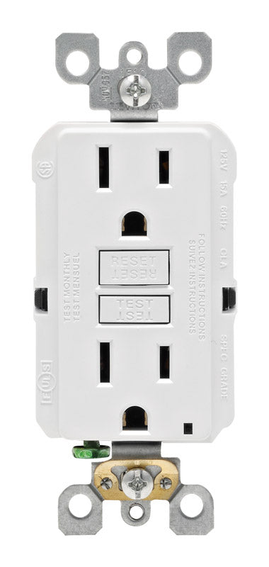 LEVITON - Leviton SmartlockPro 15 amps 125 V Duplex White GFCI Outlet 5-15R 1 pk [GFNT1-0KW]