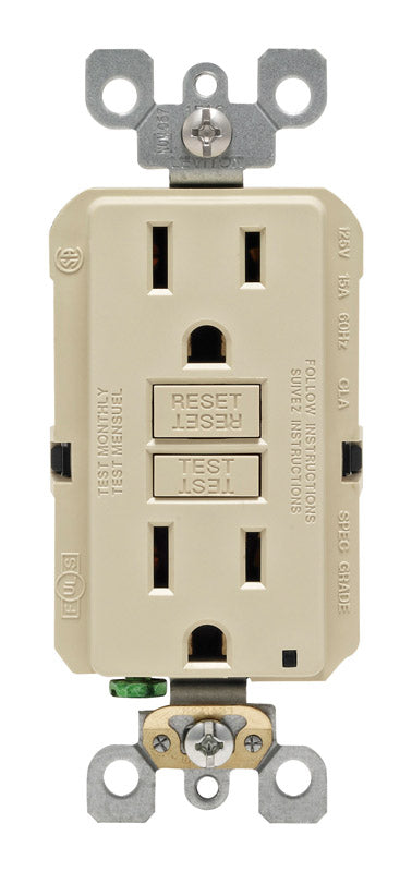 LEVITON - Leviton SmartlockPro 15 amps 125 V Duplex Ivory GFCI Outlet 5-15R 1 pk [GFNT1-0KI]