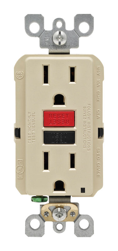 LEVITON - Leviton SmartlockPro 15 amps 125 V Duplex Ivory GFCI Outlet 5-15R 1 pk [GFNT1-0RI]