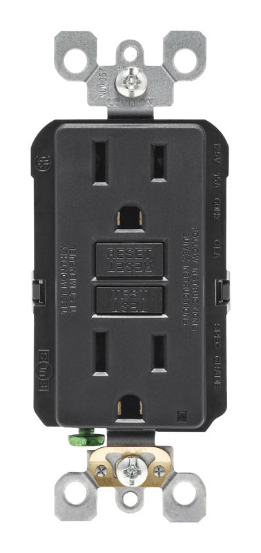 LEVITON - Leviton SmartlockPro 15 amps 125 V Duplex Black GFCI Outlet 5-15R 1 pk [GFNT1-0KE]