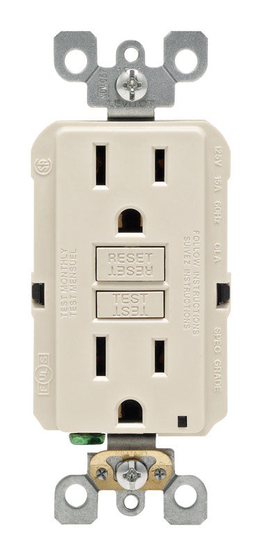 LEVITON - Leviton SmartlockPro 15 amps 125 V Duplex Light Almond GFCI Outlet 5-15R 1 pk [GFNT1-0KT]