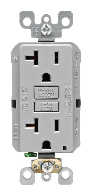 LEVITON - Leviton 20 amps 125 V Gray GFCI Outlet 5-20R 1 pk