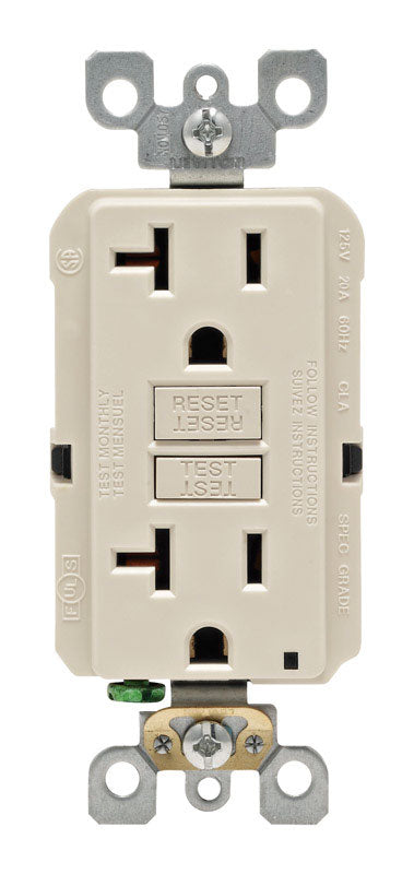 LEVITON - Leviton SmartlockPro 20 amps 125 V Duplex Light Almond GFCI Outlet 5-20R 1 pk [GFNT2-0KT]