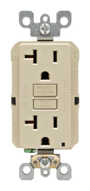 LEVITON - Leviton SmartlockPro 20 amps 125 V Duplex Ivory GFCI Outlet 5-20R 1 pk [GFNT2-0KI]