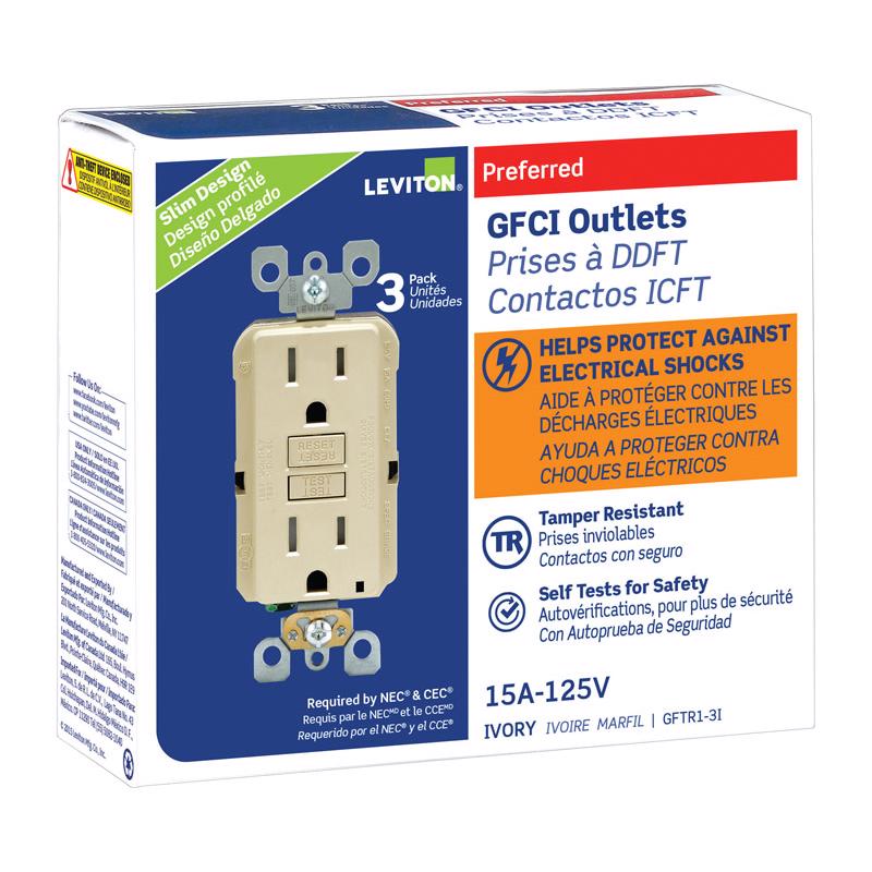 LEVITON - Leviton SmartlockPro 15 amps 125 V Duplex Ivory GFCI Outlet 5-15R 3 pk [GFTR1-03I]