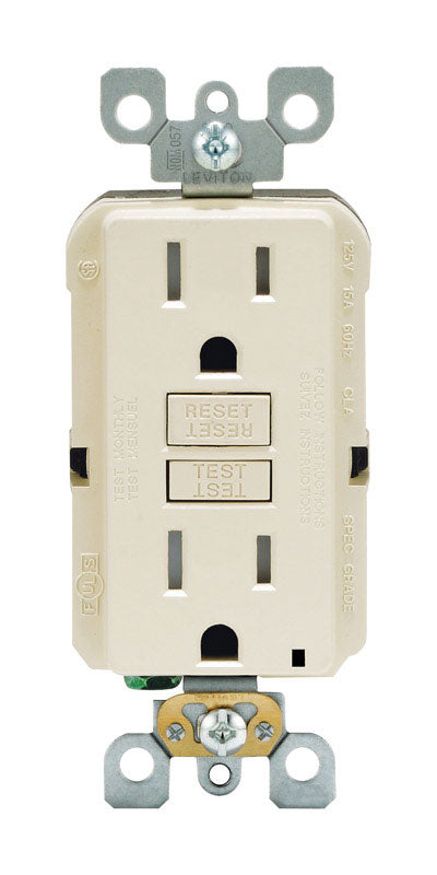 LEVITON - Leviton SmartlockPro 15 amps 125 V Duplex Light Almond GFCI Outlet 5-15R 1 pk [GFTR1-0KT]
