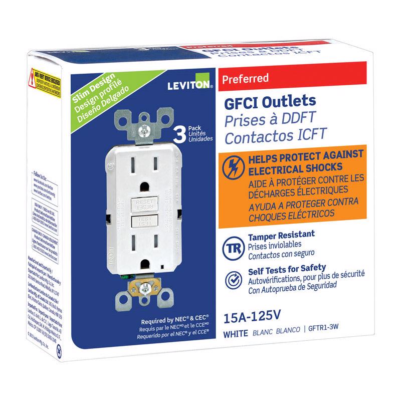 LEVITON - Leviton SmartlockPro 15 amps 125 V Duplex White GFCI Outlet 5-15R 3 pk [GFTR1-03W]