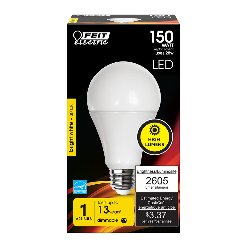 FEIT - Feit A21 E26 (Medium) LED Bulb Bright White 150 Watt Equivalence 1 pk