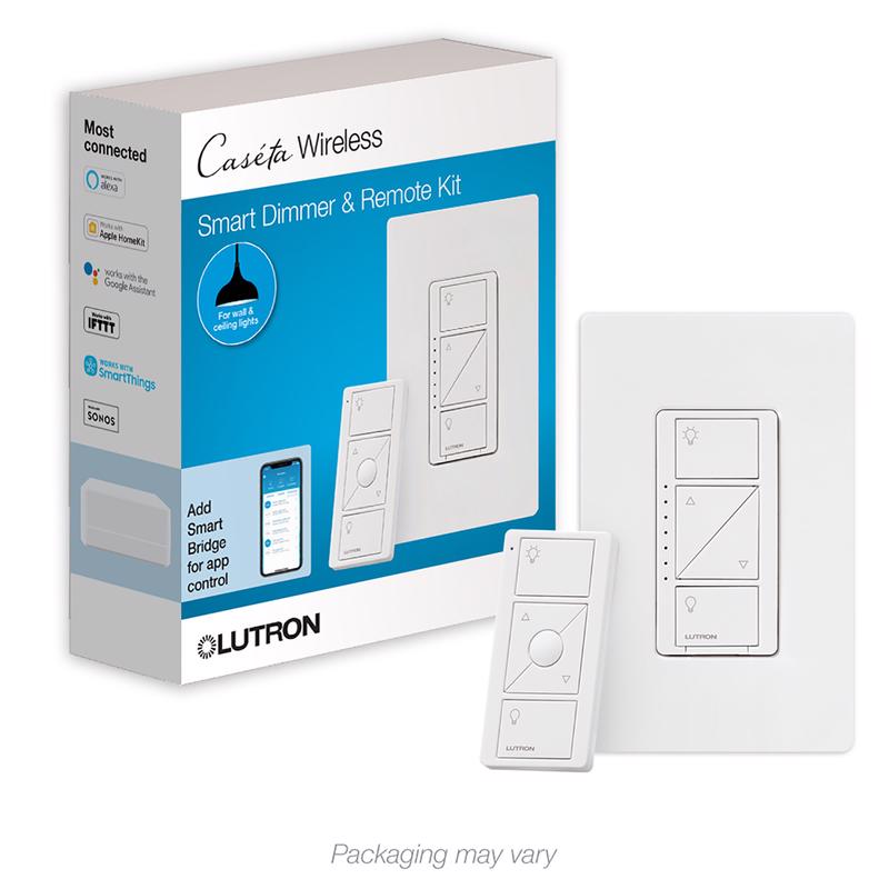 LUTRON - Lutron Caseta White 150 W Wireless Dimmer Switch w/Remote Control 1 pk [P-PKG1W-WH-R]