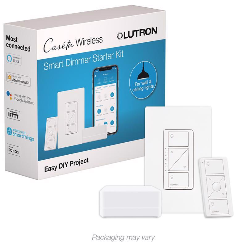 LUTRON - Lutron Caseta White 150 W Wireless Dimmer Switch w/Remote Control 1 pk [P-BDG-PKG1W]