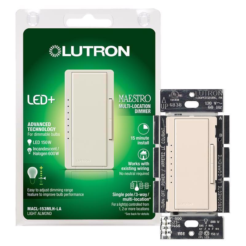 LUTRON - Lutron Maestro Light Almond 150 W 3-Way Dimmer Switch 1 pk