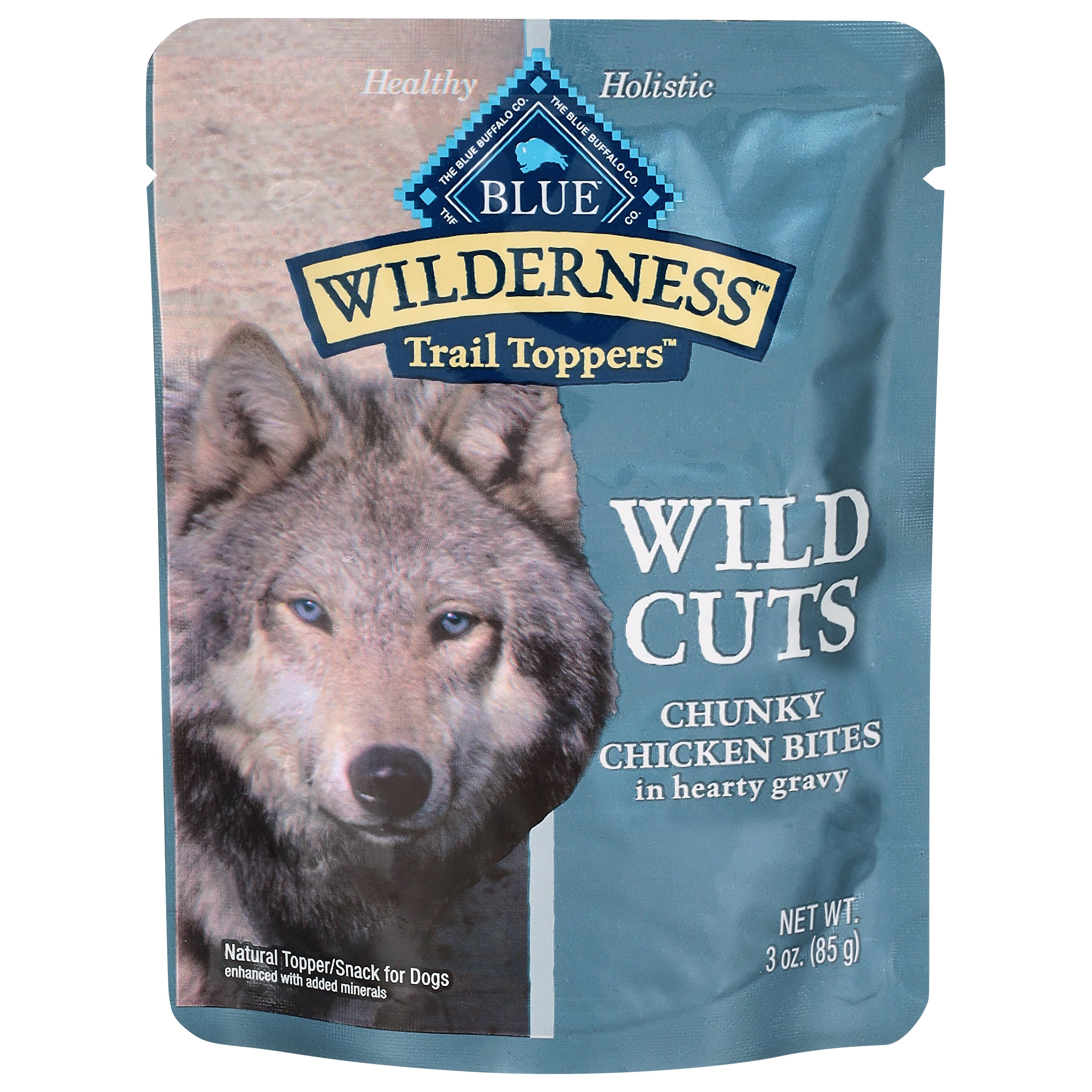 Blue Buffalo Blue Wilderness Trail Toppers Wild Cuts Natural Chunky Chicken Bites in Hearty Gravy Topper/Snack for Dogs 3 oz - Case of 24