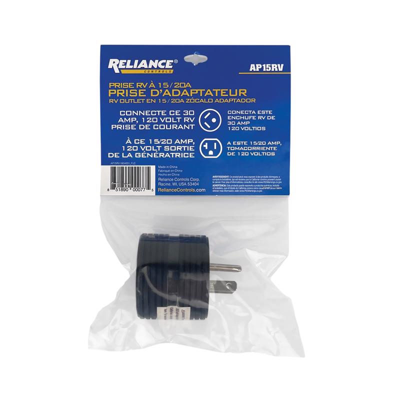 RELIANCE CONTROLS - Reliance Controls Commercial and Residential Plastic Angle Blade Adapter 5-15R 14 AWG 3 Wire