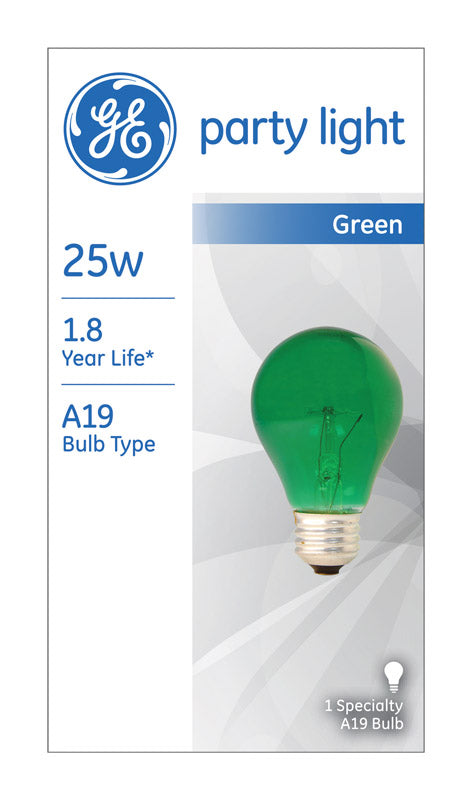 GE - GE 25 W A19 A-Line Incandescent Bulb E26 (Medium) Green 1 pk - Case of 6