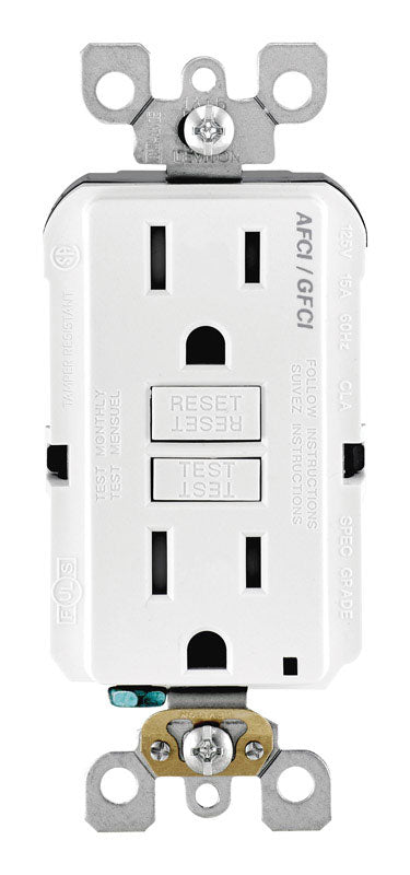 LEVITON - Leviton 15 amps 125 V White AFCI/GFCI Dual Function Outlet 5-15R 1 pk