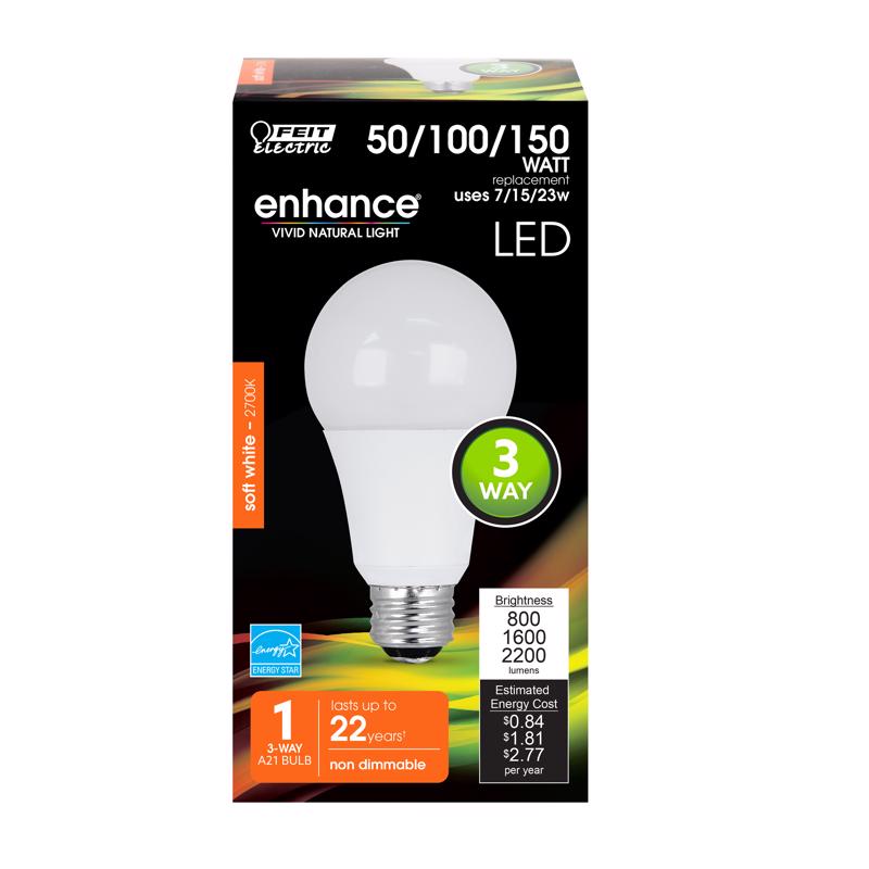 FEIT - Feit Enhance A21 E26 (Medium) LED Bulb Soft White 50/100/150 Watt Equivalence 1 pk