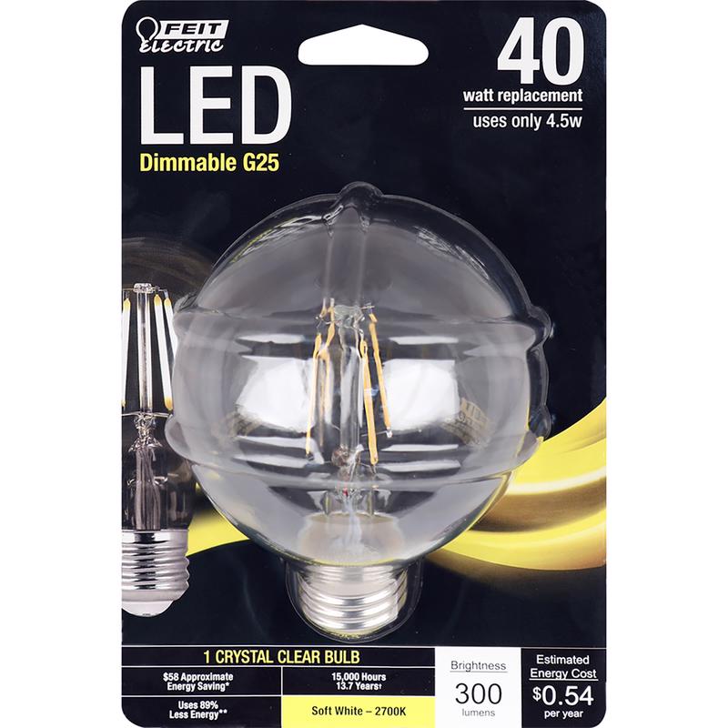 FEIT - Feit G25 E26 (Medium) LED Bulb Soft White 40 Watt Equivalence 1 pk [BPG2540927CAFR]