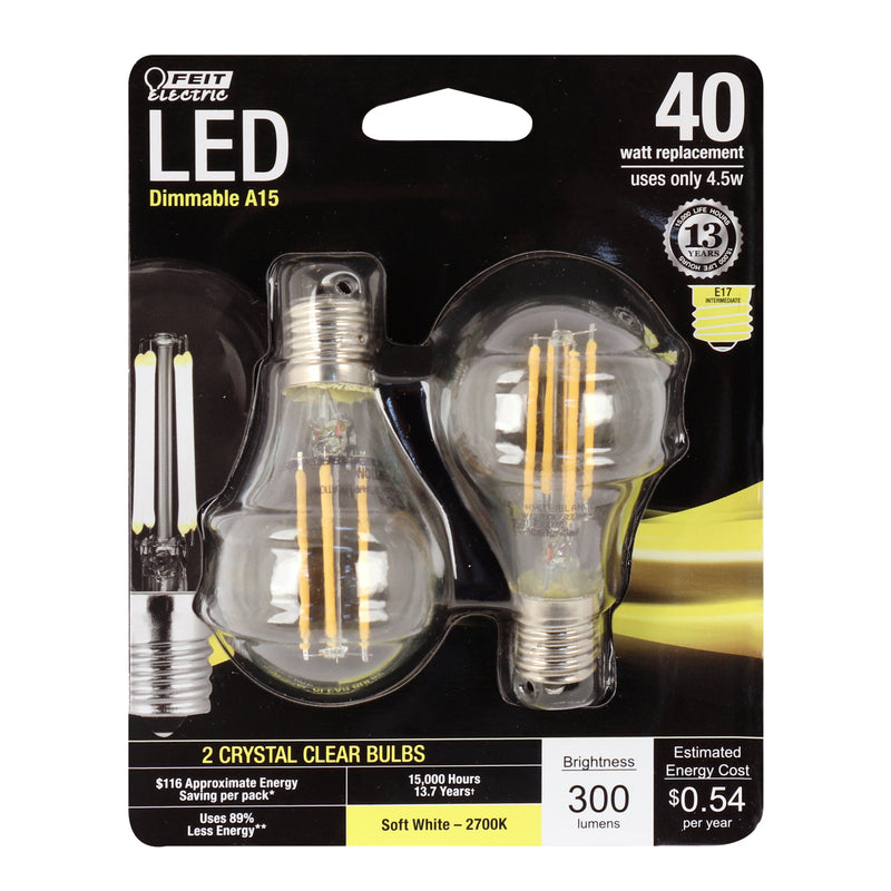 FEIT - Feit Performance A15 E17 (Intermediate) LED Bulb Soft White 40 Watt Equivalence 2 pk