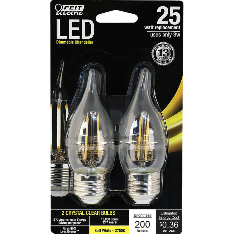 FEIT - Feit CA10 E26 (Medium) LED Bulb Soft White 25 Watt Equivalence 2 pk