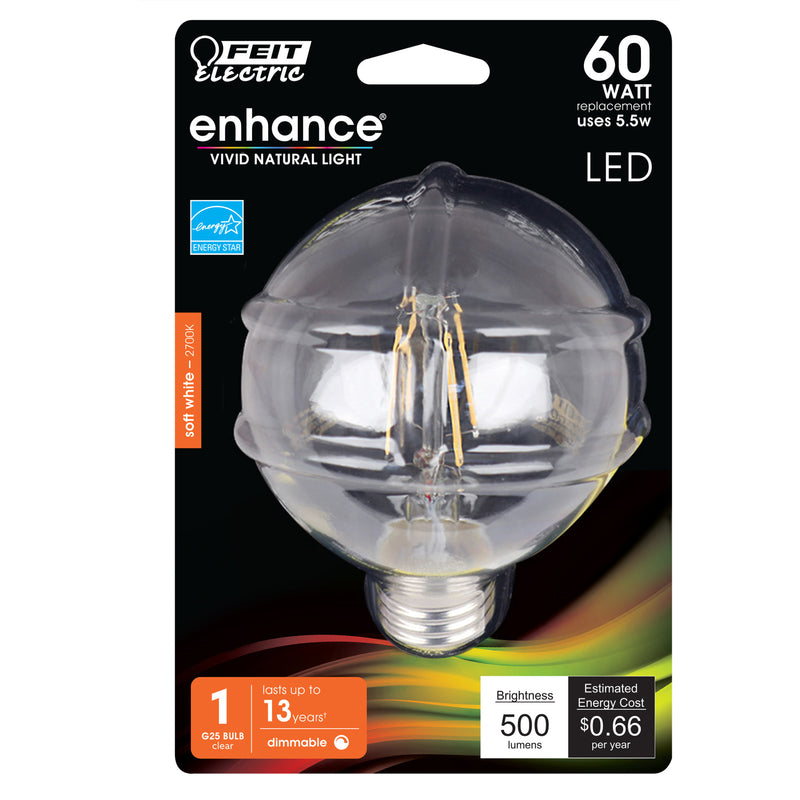 FEIT - Feit Enhance G25 E26 (Medium) Filament LED Bulb Soft White 60 Watt Equivalence 1 pk