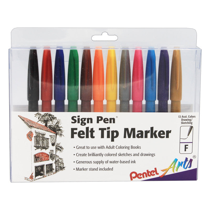 PENTEL - Sign Pen®, Fine Point Color Markers, Assorted, Pack of 12