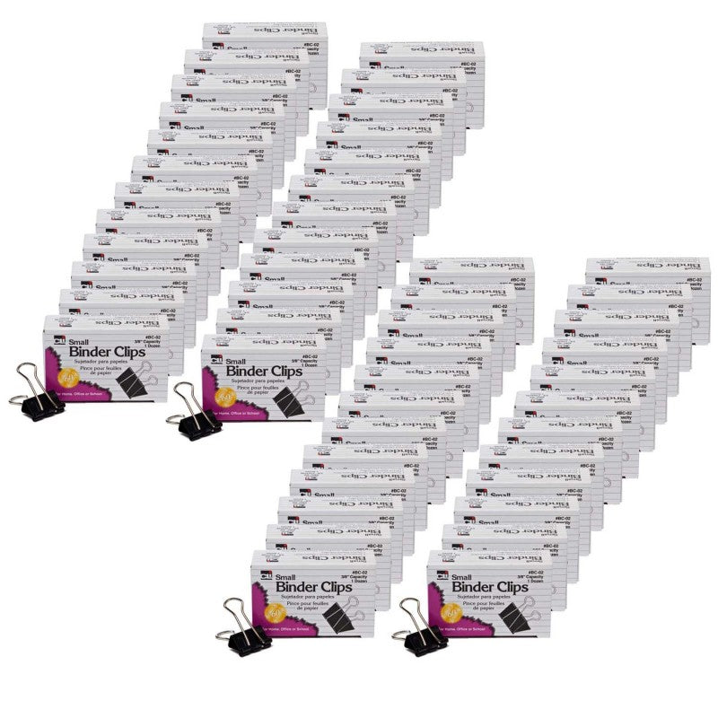 CHARLES LEONARD - Binder Clips, Small, 3/8" Capacity, Black, 12 Per Box, 48 Boxes